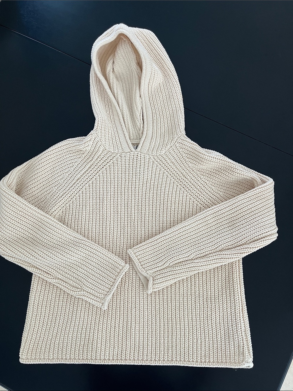 Zara Cream Textured Knit Hoodie